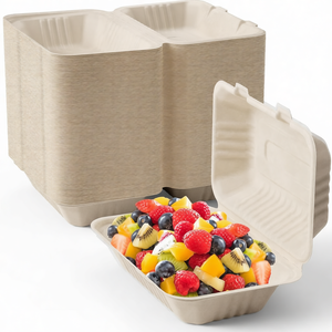 Premium Plantura Compartment Biodegradable Sugarcane Bagasse Rectangular Square Modern <b>Container</b> Lid Grease Lunch Box - Product Image 1