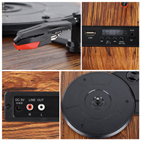 Plateau tournant à 3 vitesses avec haut-parleurs intégrés, lecteur vinyle LP rétro avec entrée et sortie BT, Radio FM, USB et carte SD, enregistrement, Aux