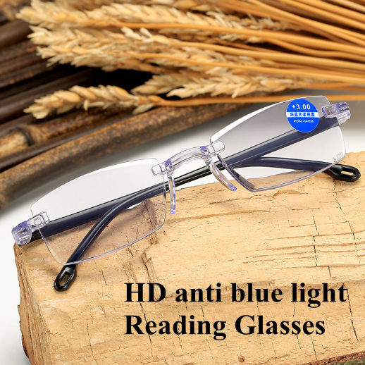 Custom logo Durable Flexible New HD Black Frameless Plain Unisex Fashion Anti Blue Light Reading Glasses for Men Women