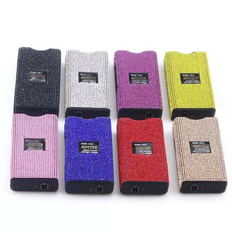 Multifunctional Self-defense Key Chain USB Charging Flashlight Bling Spray Rhinestone Tasergun for Women