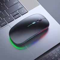 Mouse Nirkabel Slim Optik LED Mini 2.4G dengan Lampu Latar, Portabel USB untuk Mac Laptop Windows RGB 1600, Dapat Diisi Ulang, ABS Ergonomis