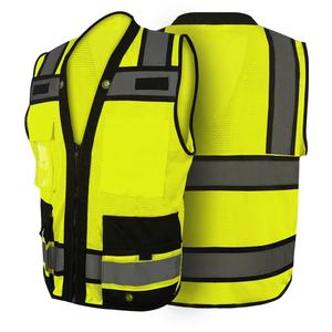 سترة عاكسة عالية الوضوح مخصصة للرجال، سترة شبكية صفراء، ملابس إنشاءات، سترة عمل آمنة عاكسة مع جيوب وشعار - Product Image 2