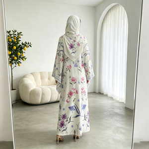 Elegant Floral Print Abaya <b>Set</b> for Women Crepe Chiffon Open Front Muslim Dress With Hijab Ramadan Eid <b>Modest</b> Wear - Product Image 5