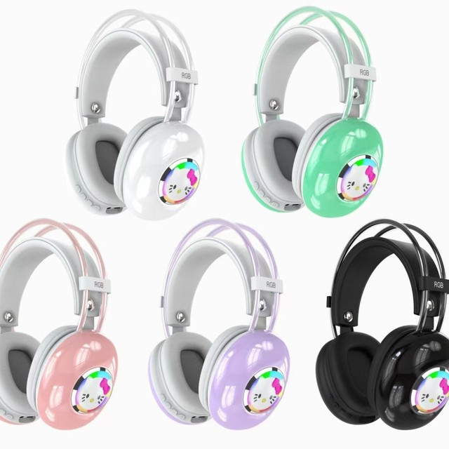 Cross-Border New Cartoon RGB LED Light-Up Over-Ear Wireless Earphones Heavy Bass Universal Non-Noise Cancelling TWS Headphones