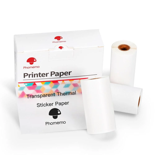 Phomemo Transparent Sticker Thermal Paper 53mm Self-adhesive Sticker 3 Rolls for M02 Series/ M03/ M03AS/ M04S/M04AS Mini Printer