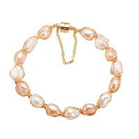 Bracelet en perles d'eau douce baroques en gros, avec fermoir magnétique en fil de cuivre plaqué or, bijoux faits à la main, blanc, rose, violet