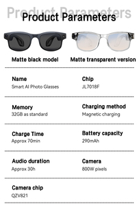 Lunettes intelligentes G2 Translator 8MP avec enregistrement vidéo, appels Bluetooth, musique, multi-langues, technologie IA, unisexe, avec caméra - Product Image 6