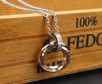 Collier pendentif en acier inoxydable de 50 cm de long avec strass, unisexe, tendance, cadeau de bijoux, 3 cercles entrelacés pour hommes et femmes