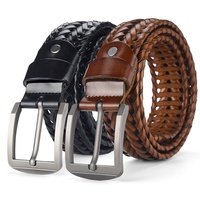 Ceinture tissée en cuir véritable unisexe avec boucle à aiguille en alliage de zinc résistante à la déchirure J-118 de ceinture à trou d'aiguille complet