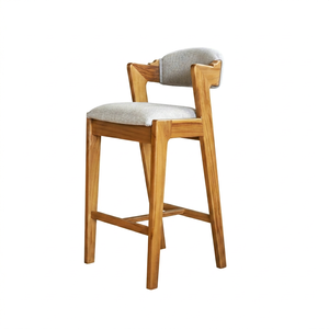Chaise de bar en bois massif avec siège et accoudoirs rembourrés, design minimaliste moderne, base en métal pour bar à domicile, hôtel, café, salle à manger - Product Image 1