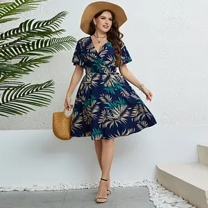 2023 V-neck floral dresses Middle East spring and summer wholesale manufacturers of Islamic clothing European and American women