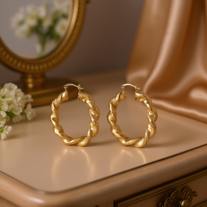 E4427 Orecchini a Cerchio Dorati in Lega di Zinco, Gioielli Unisex Classici alla Moda - Product Image 2