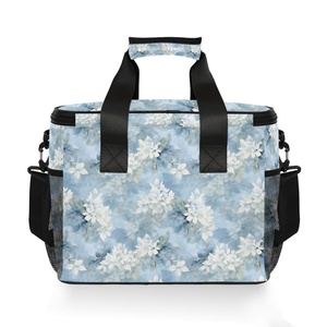 Large Lunch Box Insulated Customs Blue Flowers Cooler Bag Lunch Bags Soft with Two Handles Shoulder Strap - Product Image 2