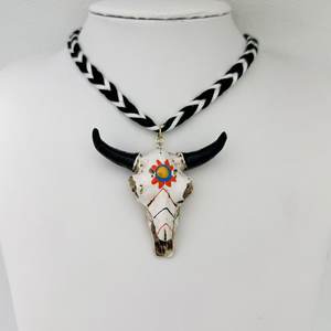 Kalung Tali Putih Koboi Baru dengan Liontin Tanduk, Perhiasan Fashion Aksesoris Gaya Tribal Retro Imitasi Tulang <span class=keywords><strong>Yak</strong></span> - Product Image 4