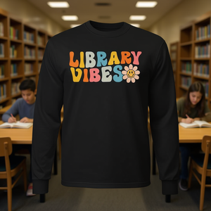 T-shirt a maniche lunghe Library Vibes per bibliotecario scolastico, primo giorno di scuola - Product Image 3