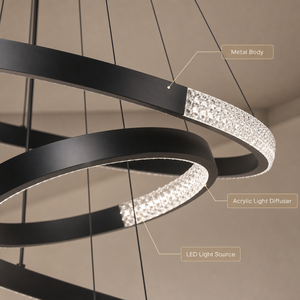Indoor Modern Metal Three Rings Chandelier <b>Led</b> <b>Dimmable</b> Remote Tricolor Adjustable Height For Living Room Bedroom - Product Image 4