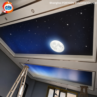 Film de plafond tendu ignifuge abordable, imprimé UV, motif ciel nocturne étoilé, pour décoration de plafond 3D en bâtiment de bureaux