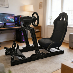 Cockpit <span class=keywords><strong>de</strong></span> simulateur <span class=keywords><strong>de</strong></span> course pliable JLH 4080 avec support <span class=keywords><strong>de</strong></span> volant réglable pour Thrustmaster, Logitech, Moza Games - Product Image 4