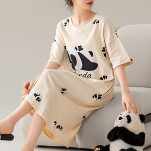 Verano nuevo vestido suelto de manga corta camisón señoras dibujos animados ropa de dormir pijama mujeres vestido de algodón vestidos de noche para mujer - Product Image 1