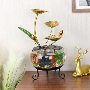 ของตกแต่งตู้ปลาแก้วทรงกลม พร้อมระบบน้ำไหลอัตโนมัติ สำหรับตกแต่งห้องนั่งเล่น ของขวัญตกแต่งบ้าน - Product Image 1