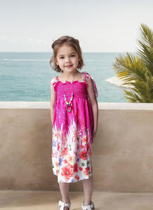 فساتين بوهيمية مخصصة للفتيات بدون أكمام مع طباعة زهور قوس قزح للشاطئ مع قلادة، فساتين أطفال قطنية - Product Image 2