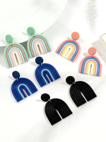 Boucles d'oreilles pendantes géométriques en argile polymère souple de haute qualité, motif arc-en-ciel, pour femme, couleurs assorties
