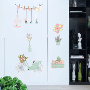 Pegatina de Pared con Diseño de Carrito de Flores Frescas Rosadas, PVC Impermeable 50X70, Decoración para el Hogar, Decoración para Habitación de Niña, Cumpleaños, SK7159 - Product Image 1