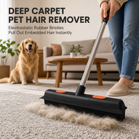 Brosse à poils d'animaux, raclette en caoutchouc pour tapis, vente en gros, râteau à poils de chat et de chien avec manche long de 125 cm, mini brosse anti-peluches, logo personnalisé