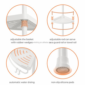 WIREKING Étagère d'angle de salle de bain, organisateur de douche à barre télescopique, 4 niveaux, étagères antirouille, support de rangement pour <span class=keywords><strong>shampoing</strong></span> de <span class=keywords><strong>baignoire</strong></span> - Product Image 5