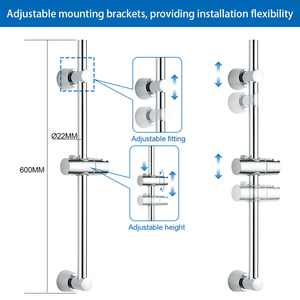 Juego de Barra Deslizante para Ducha de Acero Inoxidable de 60 cm de Altura con Soporte Ajustable para Ducha, Cabezal de Ducha y Manguera de Ducha de 1.5 m - Product Image 5