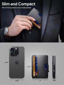<span class=keywords><strong>ADELE</strong></span> Hombres Clásico Minimalista Delgado RFID Bloqueo Compacto Fibra de Carbono Titular DE LA Tarjeta de Crédito Smart Pop Money Clip ID Short Fold - Product Image 5