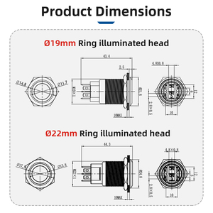 22mm 48v 푸시 버튼 녹색 Led 10a 고전류 산업용 RGB 켜기 순간 푸시 버튼 스위치 - Product Image 5