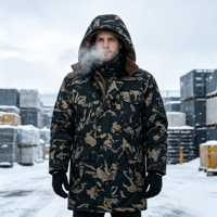 Parka de travail hiver robuste camouflage avec doublure polaire, capuche amovible, coupe-vent, construction Ripstop – Fournisseur OEM/ODM