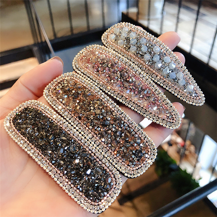 Новые модные геометрические цветные боковые челки бриллиантовые элегантные клипсы в форме капли воды заколки для волос прямоугольные Кристальные жемчужные Заколки Для Волос