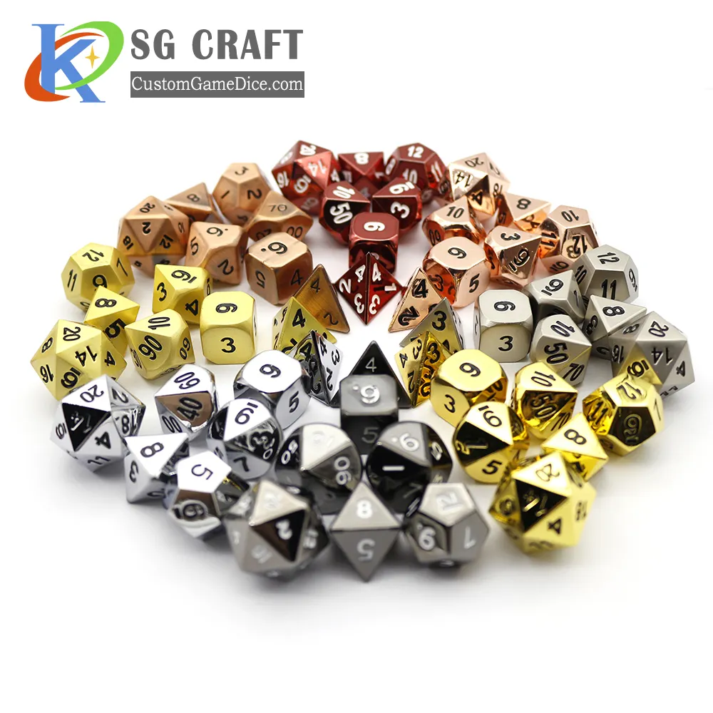 Custom Polyhedral Glossy Electroplating Dice Set Custom Zinc Alloy Regular Metal Dice D & D/RPG Role Playing Game Dice
