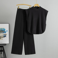 Ensemble haut et bas en tricot ample et simple pour femmes, style élégant pour la saison d'automne