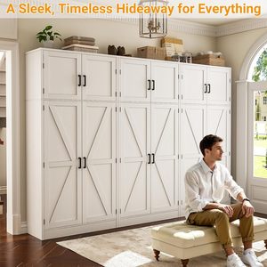<span class=keywords><strong>Armario</strong></span> de Almacenamiento Cuadrado Moderno de Madera de 71 Pulgadas de Alto con Estantes Ajustables, Puertas Corredizas, Ecológico e Impermeable para Comedor y Sala de Estar - Product Image 2