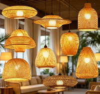 Lustre d'intérieur en bambou et rotin, lampe suspendue tressée à la main pour restaurant, abat-jour en bambou fait main, luminaires suspendus contemporains