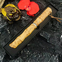 Couteau de chasse professionnel Meiji en acier Damas de qualité supérieure, format de poche, avec étui en bois pour le camping, personnalisable, support OEM
