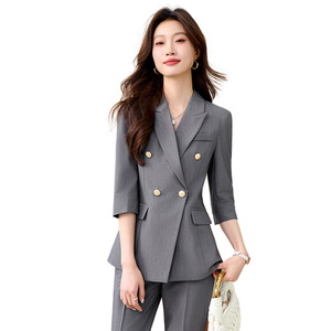 Women's Professional Suit Set Double Breasted Three Quarter Sleeve Anti Wrinkle Office Lady Spring Workwear Formal Interview - Product Image 5