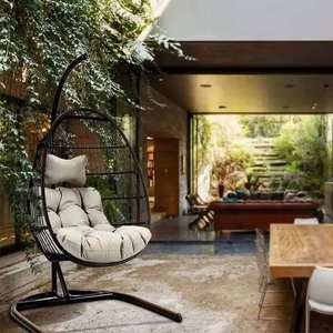 Multi-purpose Modern Wicker <b>Egg</b> Swing <b>Chair</b> with Metal Frame for Outdoor/Indoor Use <b>Hanging</b> Basket Design - Product Image 1