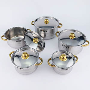 Juego de ollas para sopa de doble oreja de 18-26cm, juego de 5 piezas de acero inoxidable con tapa de vidrio para <span class=keywords><strong>estufa</strong></span> de <span class=keywords><strong>gas</strong></span> y cocina de inducción - Product Image 3