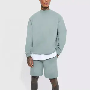 Plain Custom Jogging Suits Set Oversized Baggy 100% Cotton Streetwear Casual Unisex Oversized Heavyweight Sweat Shorts Tracksuit
