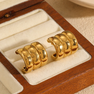 French Style <b>Titanium</b> Steel C Shape <b>Stud</b> Earrings 18K Gold Stainless Steel Geometric Design For Women Everyday Wear - Product Image 1