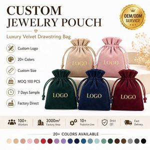 Pochette à bijoux en velours avec cordon de serrage, logo personnalisé, emballage cadeau de luxe pour collier, bague, bracelet, boucles d'oreilles - Product Image 3