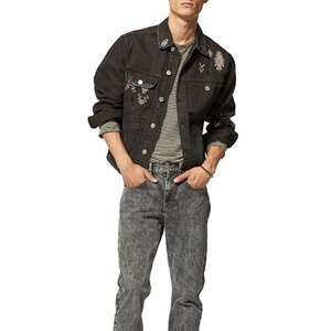 Negro chaqueta de denim personalizado bordado unisex jeans chaquetas - Product Image 6
