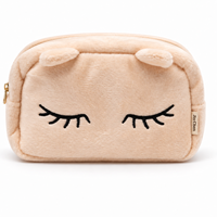 Trousse de Maquillage en Peluche Mignonne avec Oreilles 3D Brodé Cils, Pochette Cosmétique en Velours Doux à Fermeture Éclair, Portable pour Voyage, Décoration de Chambre, Cadeau