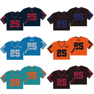 Pure Custom Dames Amerikaans Voetbal Cropped Jersey V Hals Cropped T-Shirt Sublimatie Print Mesh Voetbal Jersey Crop Top - Product Image 5