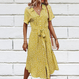 Nuovo Abito <span class=keywords><strong>Chic</strong></span> da Donna 2026 Primavera Estate Casual a Maniche Lunghe con Bottoni Frontali Tinta Unita, Linea ad A, Antirughe, Lunghezza al Ginocchio - Product Image 3