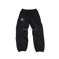 Pantalones Deportivos Holgados Negros para Hombre, Cintura Media con Cordón, Talla Grande, Diseño de Estrella Bordada, para Otoño, 100% Algodón